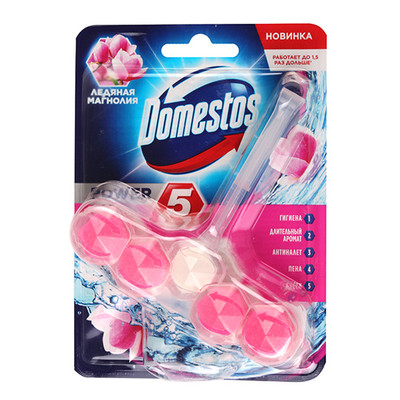 Блок для очищения Domestos Power 5 для унитаза ледяная магнолия, 55г Блок для очищения Domestos Power 5 для унитаза ледяная магнолия, 55г