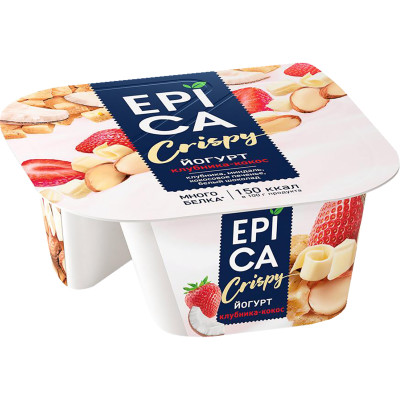 Йогурт Epica Crispy клюква-кокос- миндаль-шоколад-клубника-смесь печенья 7.3%, 138г Йогурт Epica Crispy клюква-кокос- миндаль-шоколад-клубника-смесь печенья 7.3%, 138г