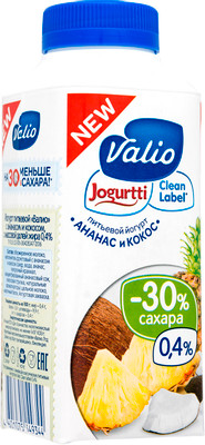 Йогурт Valio питьевой с ананасом и кокосом 0.4%, 330мл Йогурт Valio питьевой с ананасом и кокосом 0.4%, 330мл