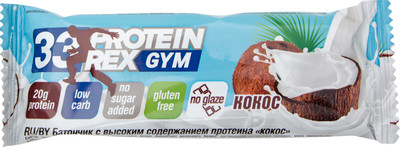 Батончик протеиновый Protein Rex Gym со вкусом кокоса, 60г Батончик протеиновый Protein Rex Gym со вкусом кокоса, 60г
