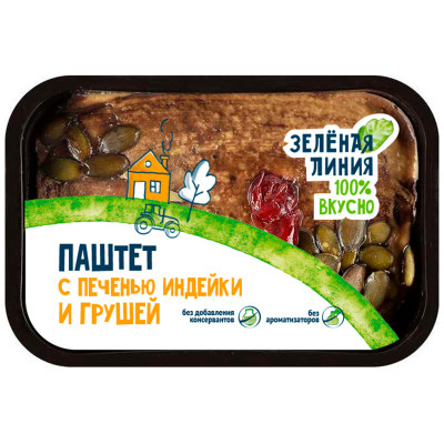 Паштет мясной Зелёная Линия с печенью индейки и грушей категория Б запечённый, 160г Паштет мясной Зелёная Линия с печенью индейки и грушей категория Б запечённый, 160г