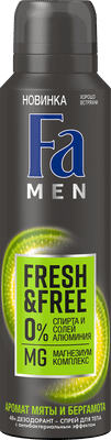 Дезодорант Fa Men Fresh&Free аромат мяты и бергамота спрей, 150мл Дезодорант Fa Men Fresh&Free аромат мяты и бергамота спрей, 150мл