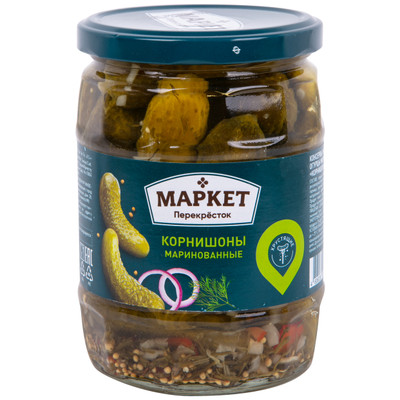 Корнишоны Маркет Перекрёсток целые маринованные, 540г Корнишоны Маркет Перекрёсток целые маринованные, 540г