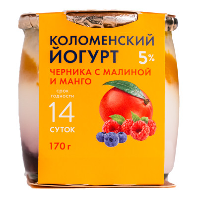 Йогурт Коломенский черника-малина-манго 5%, 170г Йогурт Коломенский черника-малина-манго 5%, 170г