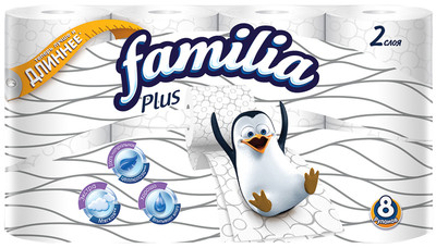 Бумага туалетная Familia Plus белая 2 слоя, 8шт Бумага туалетная Familia Plus белая 2 слоя, 8шт