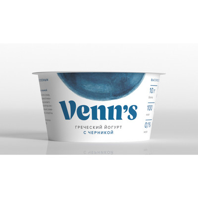 Йогурт Venns греческий черника обезжиренный 0.1%, 130г Йогурт Venns греческий черника обезжиренный 0.1%, 130г