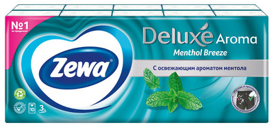 Платки Zewa Deluxe Ментол бумажные носовые 3 слоя 10 пак.*10 шт. Платки Zewa Deluxe Ментол бумажные носовые 3 слоя 10 пак.*10 шт.