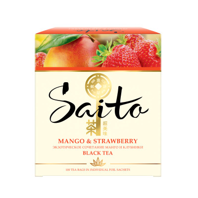 Чай Saito Mango and Strawberry чёрный клубика-манго-персик в пакетиках, 100х1.5г Чай Saito Mango and Strawberry чёрный клубика-манго-персик в пакетиках, 100х1.5г