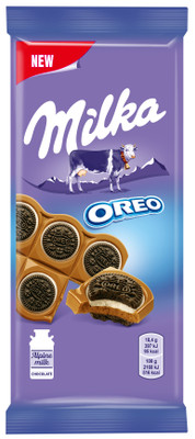 Шоколад молочный Milka с начинкой со вкусом ванили и печеньем Орео, 92г Шоколад молочный Milka с начинкой со вкусом ванили и печеньем Орео, 92г