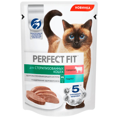 Корм Perfect Fit паштет с говядиной для стерилизованных котов и кошек, 75г Корм Perfect Fit паштет с говядиной для стерилизованных котов и кошек, 75г
