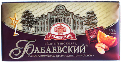 Шоколад тёмный Бабаевский с апельсиновыми кусочками и миндалем, 100г Шоколад тёмный Бабаевский с апельсиновыми кусочками и миндалем, 100г
