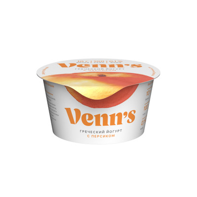 Йогурт Venns греческий персик обезжиренный 0.1%, 130г Йогурт Venns греческий персик обезжиренный 0.1%, 130г