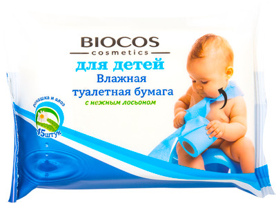 Бумага туалетная Biocos влажная для детей, 45шт Бумага туалетная Biocos влажная для детей, 45шт