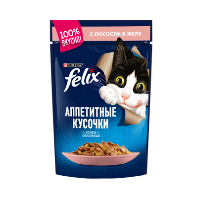 Корм Felix Аппетитные кусочки с лососем в желе для кошек, 85г Корм Felix Аппетитные кусочки с лососем в желе для кошек, 85г