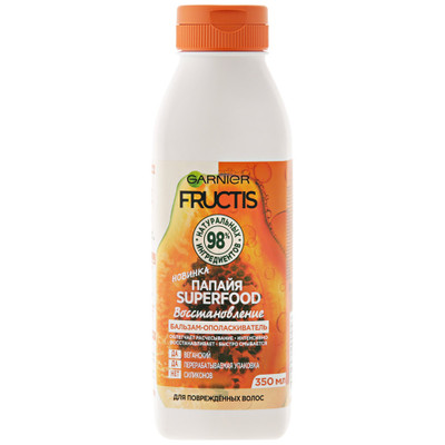 Бальзам-ополаскиватель Garnier Fructis SuperFood для восстановления волос папайя, 350мл Бальзам-ополаскиватель Garnier Fructis SuperFood для восстановления волос папайя, 350мл