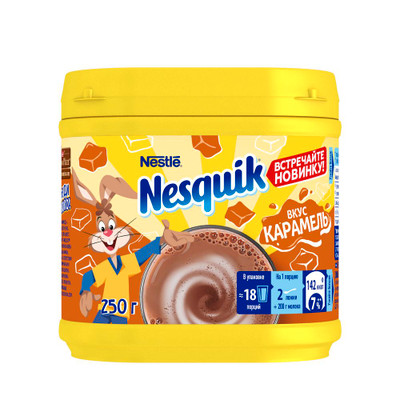 Какао-напиток Nesquik быстрорастворимый со вкусом карамели для детей, 250г Какао-напиток Nesquik быстрорастворимый со вкусом карамели для детей, 250г