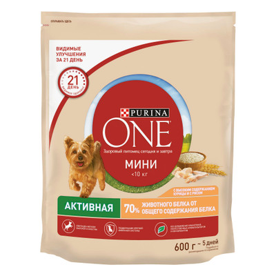 Корм Purina one Моя Собака курица и рис для взрослых собак мелких пород, 600г Корм Purina one Моя Собака курица и рис для взрослых собак мелких пород, 600г