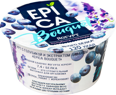 Йогурт Epica Bouquet с голубикой и экстрактом лаванды 4.8%, 130г Йогурт Epica Bouquet с голубикой и экстрактом лаванды 4.8%, 130г