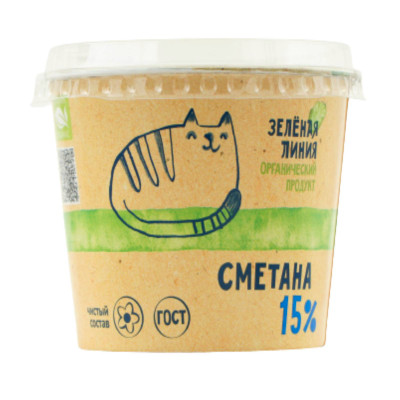 Сметана Зелёная Линия органическая 15%, 220г Сметана Зелёная Линия органическая 15%, 220г