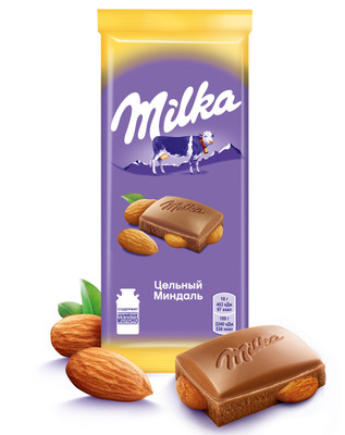 Шоколад молочный Milka с цельным миндалём, 85г Шоколад молочный Milka с цельным миндалём, 85г