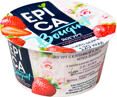 Йогурт Epica Bouquet клубника-роза 4.8%, 130г Йогурт Epica Bouquet клубника-роза 4.8%, 130г