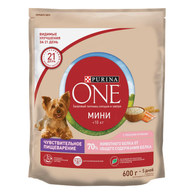 Корм сухой Purina one с лососем и рисом для собак для чувствительной кожи, 600г Корм сухой Purina one с лососем и рисом для собак для чувствительной кожи, 600г