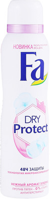 Антиперспирант-дезодорант Fa Dry Protect Нежность хлопка 48 часов, 150мл Антиперспирант-дезодорант Fa Dry Protect Нежность хлопка 48 часов, 150мл