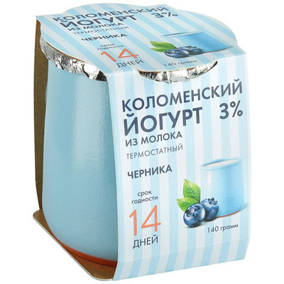 Йогурт Коломенское термостатный черника 3%, 140г Йогурт Коломенское термостатный черника 3%, 140г