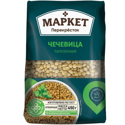 Чечевица Маркет Перекрёсток тарелочная, 450г Чечевица Маркет Перекрёсток тарелочная, 450г
