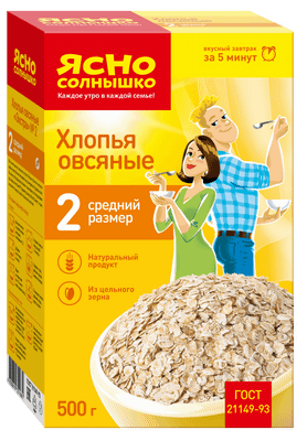 Хлопья овсяные Ясно Солнышко №2, 500г Хлопья овсяные Ясно Солнышко №2, 500г