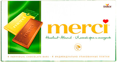 Шоколад молочный Merci с лесным орехом и миндалём, 100г Шоколад молочный Merci с лесным орехом и миндалём, 100г