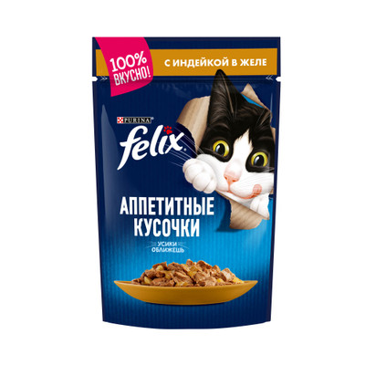 Корм Felix Аппетитные кусочки с индейкой в желе для кошек, 85г Корм Felix Аппетитные кусочки с индейкой в желе для кошек, 85г