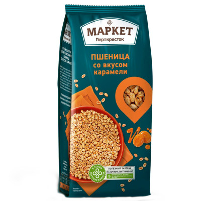 Завтрак сухой Маркет Перекрёсток пшеница со вкусом карамели, 200г Завтрак сухой Маркет Перекрёсток пшеница со вкусом карамели, 200г