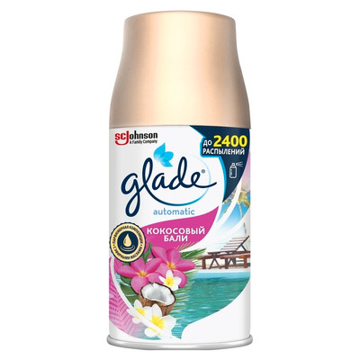 Освежитель воздуха GLADE Automatics Кокосовый Бали универсальный сменный аэрозольный баллон для автоматического освежителя воздуха 269мл Освежитель воздуха GLADE Automatics Кокосовый Бали универсальный сменный аэрозольный баллон для автоматического освежителя воздуха 269мл