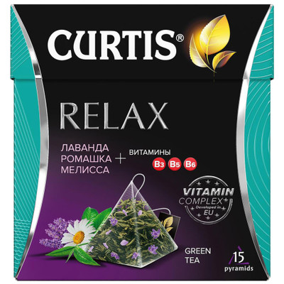 Чай зелёный Curtis Relax мелисса-лаванда-ромашка-лепестки цветов листовой, 15х1.7г Чай зелёный Curtis Relax мелисса-лаванда-ромашка-лепестки цветов листовой, 15х1.7г