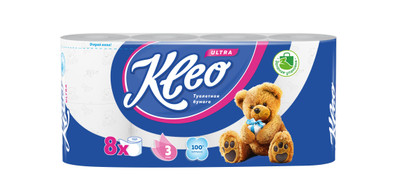 Бумага туалетная Kleo 3 слоя белая, 8 рулонов Бумага туалетная Kleo 3 слоя белая, 8 рулонов