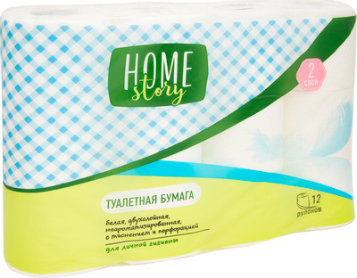 Бумага туалетная Home Story белая с тиснением и перфорацией 2 слоя, 12шт Бумага туалетная Home Story белая с тиснением и перфорацией 2 слоя, 12шт