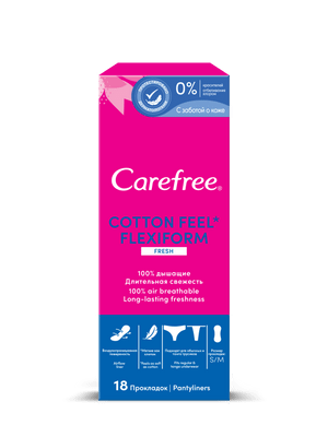 Прокладки ежедневные Carefree Cotton Feel Flexiform Fresh с ароматом свежести, 18шт Прокладки ежедневные Carefree Cotton Feel Flexiform Fresh с ароматом свежести, 18шт