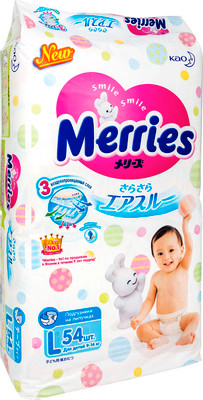 Подгузники Merries р.L 9-14кг, 54шт Подгузники Merries р.L 9-14кг, 54шт