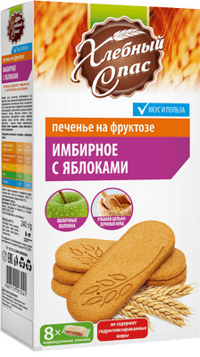 Печенье Хлебный Спас Имбирное яблоко на фруктозе, 240г Печенье Хлебный Спас Имбирное яблоко на фруктозе, 240г