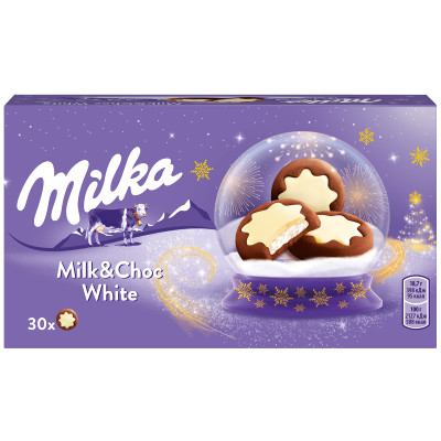 Печенье Milka Milk and Choc White с молочной начинкой и какао в белой шоколадной глазури, 187г Печенье Milka Milk and Choc White с молочной начинкой и какао в белой шоколадной глазури, 187г