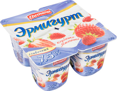 Продукт йогуртный Эрмигурт клубника-земляника 7.5%, 100г Продукт йогуртный Эрмигурт клубника-земляника 7.5%, 100г