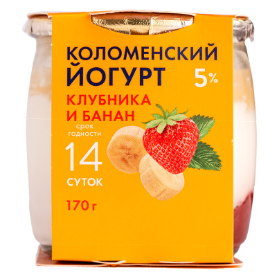 Йогурт Коломенский клубника-банан 5%, 170г Йогурт Коломенский клубника-банан 5%, 170г