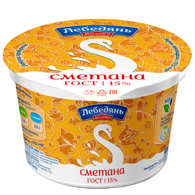 Сметана Лебедянь Молоко пастеризованная 15%, 170г Сметана Лебедянь Молоко пастеризованная 15%, 170г