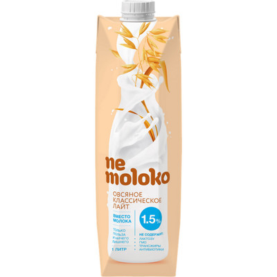 Напиток овсяный Nemoloko классический лайт 1.5%, 1л Напиток овсяный Nemoloko классический лайт 1.5%, 1л