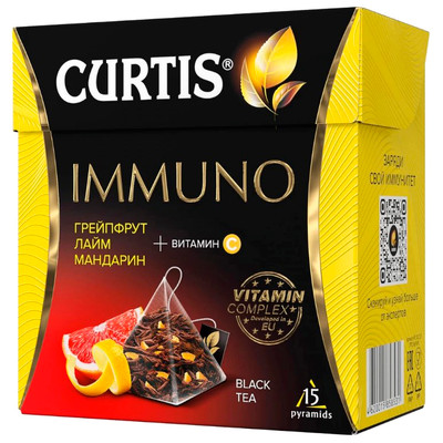 Чай Curtis Immuno чёрный цейлонский цедра цитрусовых-лепестки цветов листовой, 15х1.7г Чай Curtis Immuno чёрный цейлонский цедра цитрусовых-лепестки цветов листовой, 15х1.7г