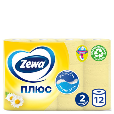Бумага туалетная Zewa Плюс с ароматом ромашки 2 слоя, 12шт Бумага туалетная Zewa Плюс с ароматом ромашки 2 слоя, 12шт