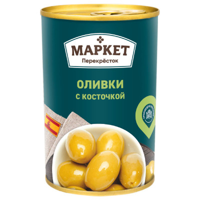 Оливки Маркет Перекрёсток зелёные с косточкой, 400г Оливки Маркет Перекрёсток зелёные с косточкой, 400г