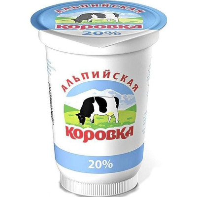 Сметанный продукт Альпийская коровка 20%, 500г Сметанный продукт Альпийская коровка 20%, 500г