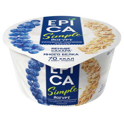 Йогурт Epica Simple голубика-овсяные хлопья 1.5%, 130г Йогурт Epica Simple голубика-овсяные хлопья 1.5%, 130г
